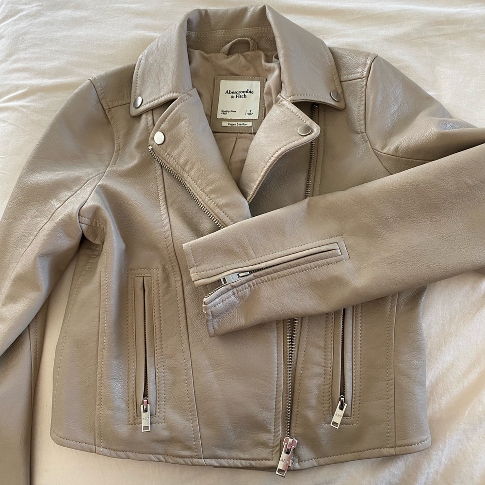 Abercrombie and Fitch Beige/Nude/Tan Vegan leather jacket in Small